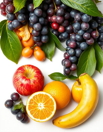 Fruits and vegetables isolated on white background. Healthy food concept.の写真素材