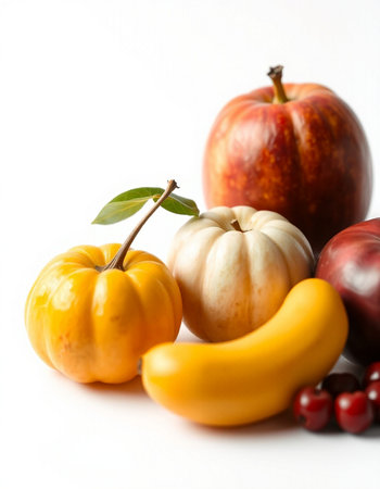 Autumn Fruits and vegetables isolated on white background. Studio shotの写真素材