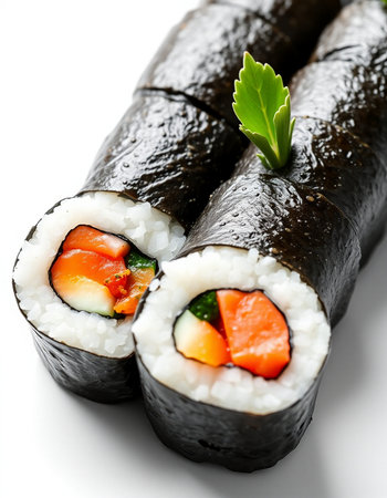 Japanese Cuisine - Sushi Roll with Salmon, Cream Cheese and Raw Salmon inside. Nori outsideの写真素材