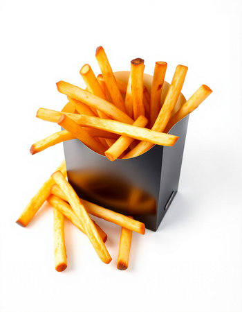 French fries in black box isolated on white background with clipping path.