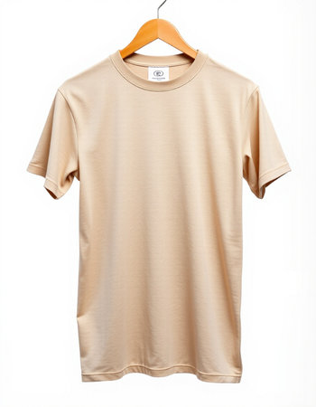 Brown t-shirt on a hanger isolated on a white backgroundの写真素材