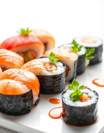 Sushi Set - Different Types of Maki Sushi and Nigiri Sushi Rollの写真素材