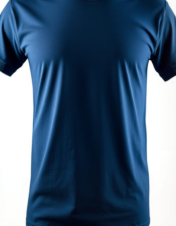 Blue t-shirt mockup on a white background, front viewの写真素材