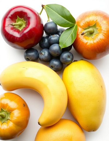 Fruits and vegetables isolated on a white background. Healthy food.の写真素材