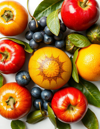 Healthy food background. Fruits and vegetables on white background.