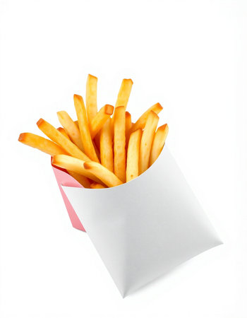 French fries in paper box isolated on white background, clipping path included