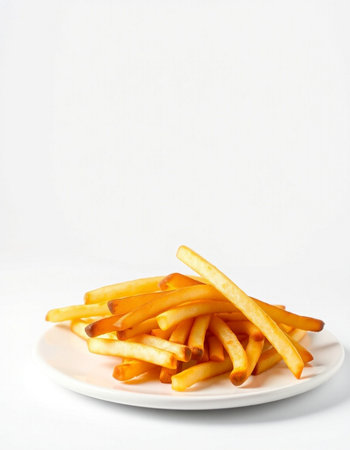 French fries on a plate on a white background. Close-up.