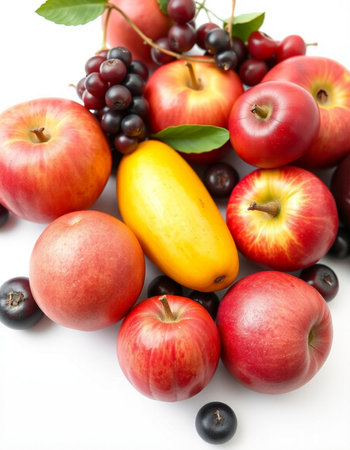 Fruits on a white background. Healthy food. Studio shot.