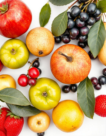 Fruits and berries on a white background. Healthy food concept.