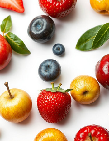 Fruits and berries on a white background, close-up.の写真素材