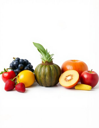 Fruits and vegetables isolated on a white background. Healthy food.の写真素材