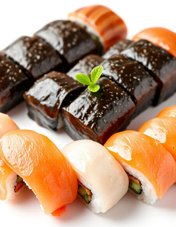 Japanese Cuisine - Sushi Roll with Salmon, Tuna and Eelの写真素材