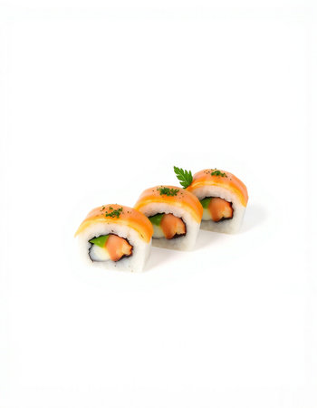 Sushi rolls isolated on white background. Japanese food restaurant menu.の写真素材