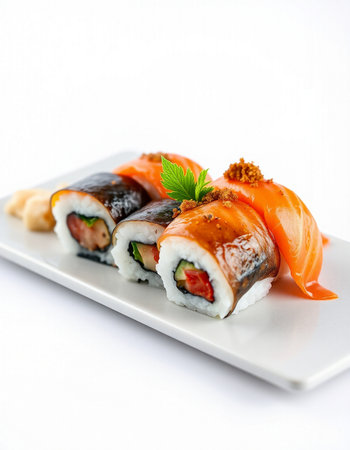 Sushi roll japanese food style on white background - Japanese food styleの写真素材