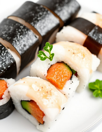 Japanese Sushi - Roll with Cucumber, Cream Cheese and Raw Salmon insideの写真素材