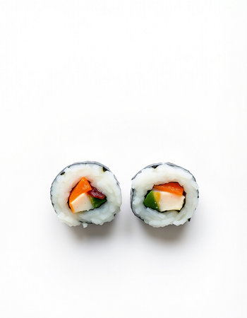 Sushi roll isolated on white background, top view. Japanese food.の写真素材