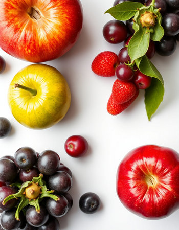 Fruits on a white background. Healthy food. Top view.の写真素材