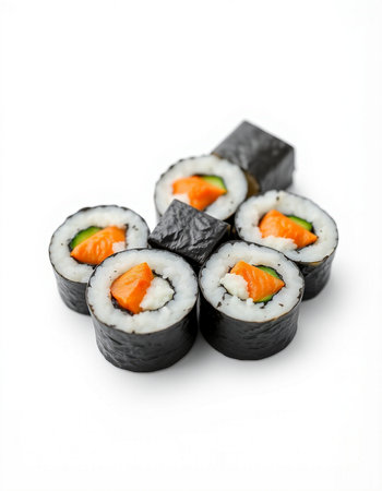 Japanese Cuisine - Sushi Roll with Salmon, Cream Cheese and Raw Salmon inside. Nori outsideの写真素材