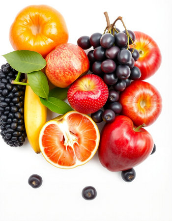 Composition of fresh fruits isolated on white background. Healthy food concept.の写真素材