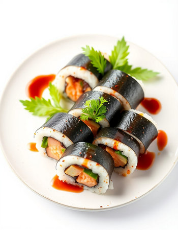 Japanese Cuisine - Sushi Roll with Salmon and Eel insideの写真素材