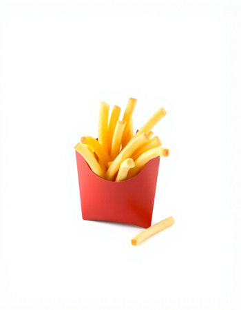 French fries in a red box on a white background. Isolated