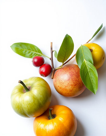 Fruits on a white background. Apple, pear, hibiscusの写真素材
