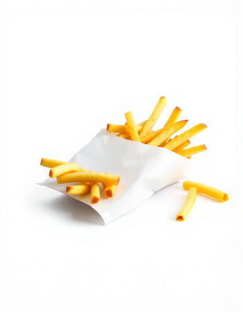 French fries in paper bag isolated on white background with clipping path.の写真素材
