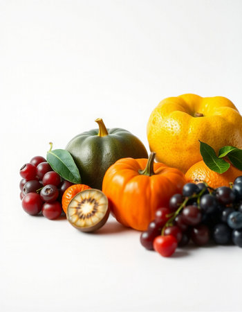 Fresh fruits and vegetables isolated on white background. Healthy food concept.の写真素材