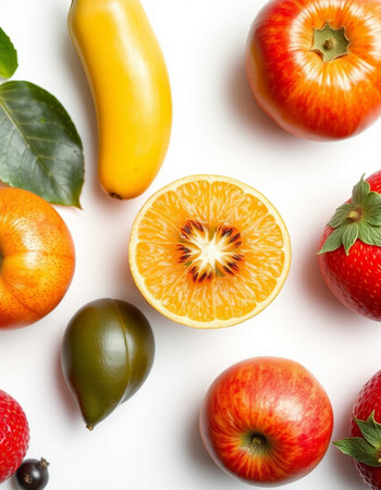 Fruit collection isolated on white background. Flat lay, top viewの写真素材