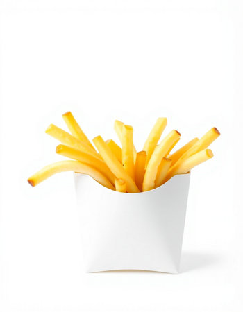 French fries in paper box isolated on white background with clipping path.