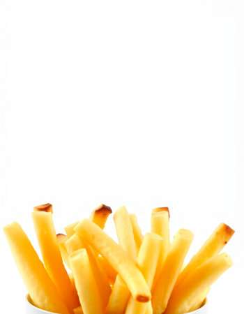 French fries in a bowl isolated on white background with copy space.の写真素材