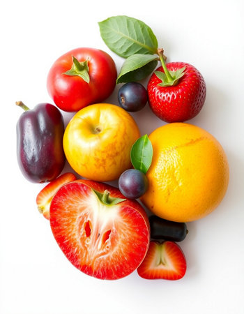 Fruits and vegetables on a white background. Healthy food concept.