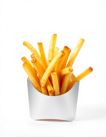 French fries in paper box isolated on white background, clipping path included