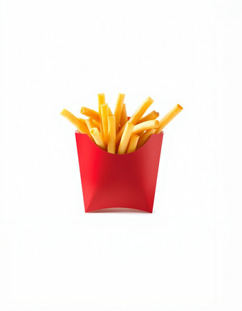 French fries in red box isolated on white background. 3d illustration