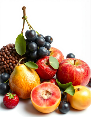 Fruits and berries isolated on white background. Healthy food concept.の写真素材