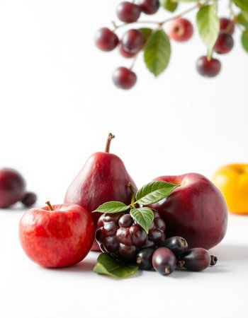 Fruits and berries on a white background. Shallow dof.の写真素材