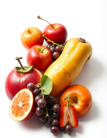 Fresh fruits isolated on white background. Healthy food concept. Selective focus.の写真素材