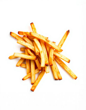 French fries on a white background. Isolated. Top view.