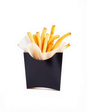 French fries in paper box isolated on white background. Fast food.の写真素材
