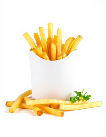 French fries in white box isolated on white background with clipping path.