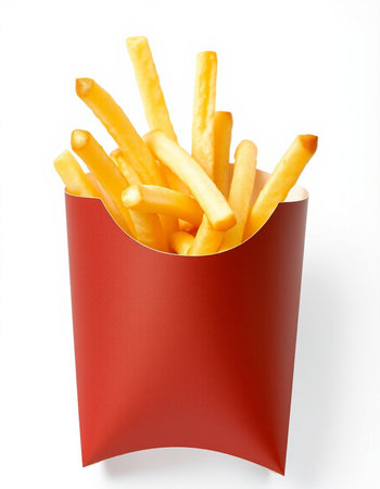 French fries in a red box on a white background. Isolated