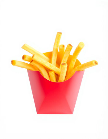 French fries in red box isolated on white background, clipping path included
