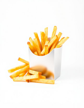 French fries in paper box isolated on white background with clipping path.