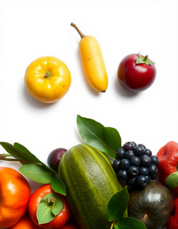 Fresh fruits and vegetables isolated on white background. Healthy food concept.の写真素材