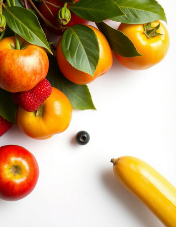 Fresh fruits and vegetables isolated on white background. Healthy food concept.の写真素材