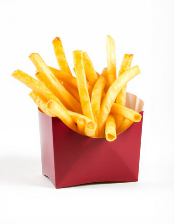 French fries in a red box on a white background. Isolated