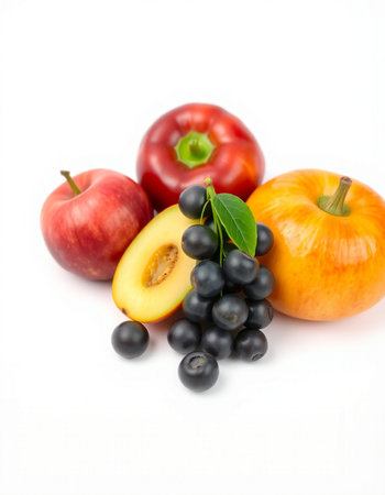 Fresh fruits isolated on white background. Healthy food concept.の写真素材