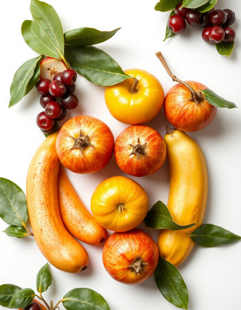 Fruits and vegetables on a white background. Healthy food concept.の写真素材