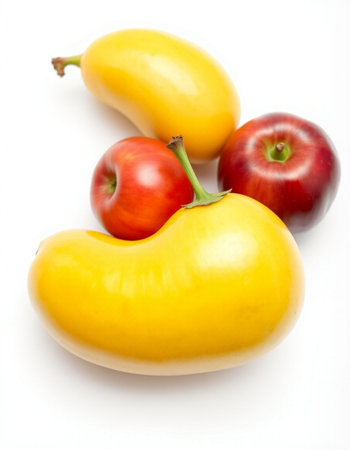 Fresh fruits isolated on a white background. Yellow and red tomatoes.の写真素材