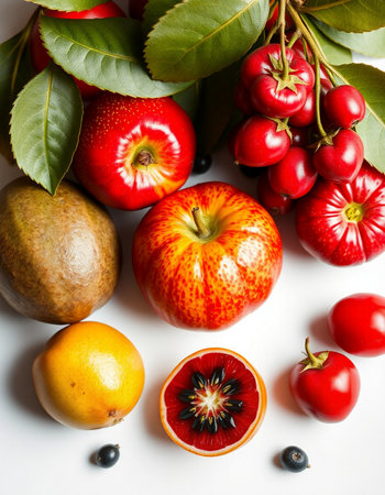 Fruits and vegetables on a white background. Healthy food concept.